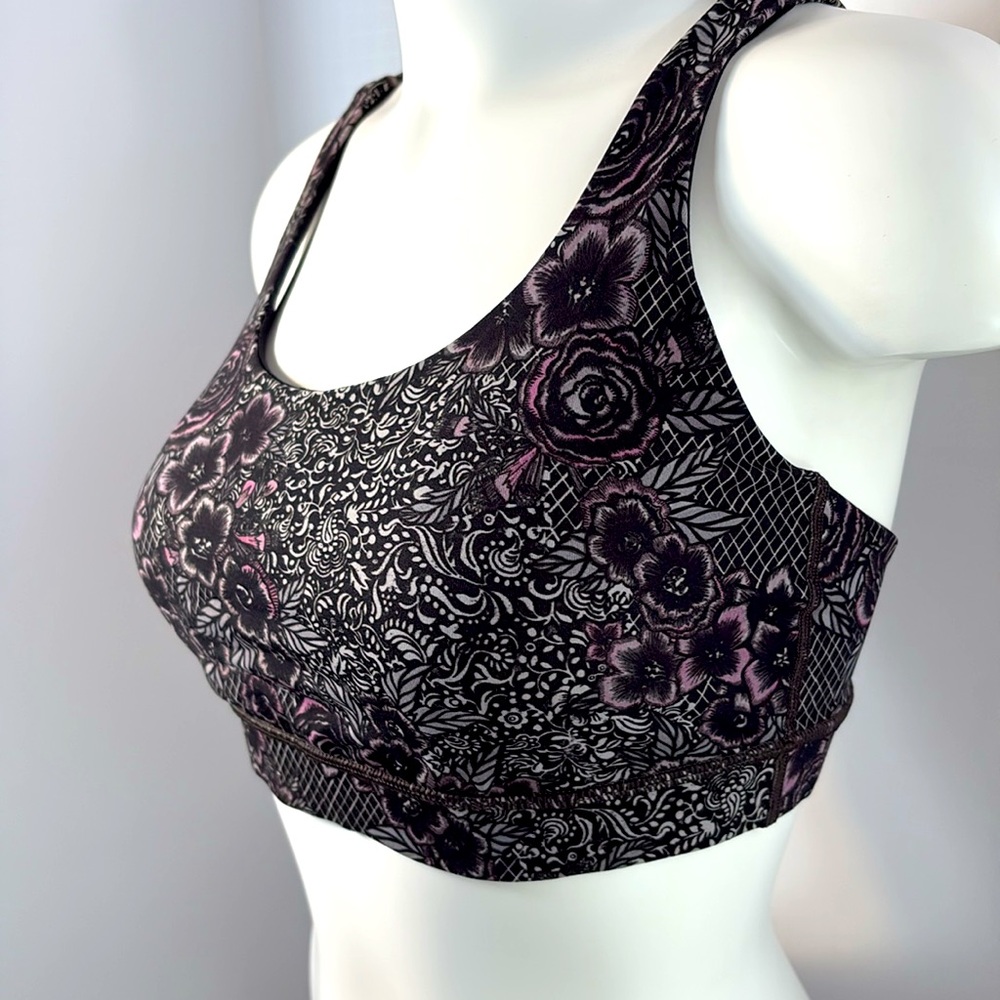 Lululemon Sports Bra - Trellis Bloom Floral Black, Grey and Pink Sports Bra. - Picture 2 of 8